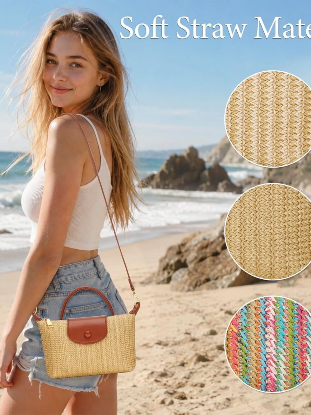 Mini Top Handle Purse for Women Small Summer Straw Beach Crossbody Bags for Lady - Picture 4 of 7